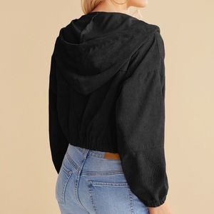 Corduroy Zip-Up Hooded Cropped Jacket